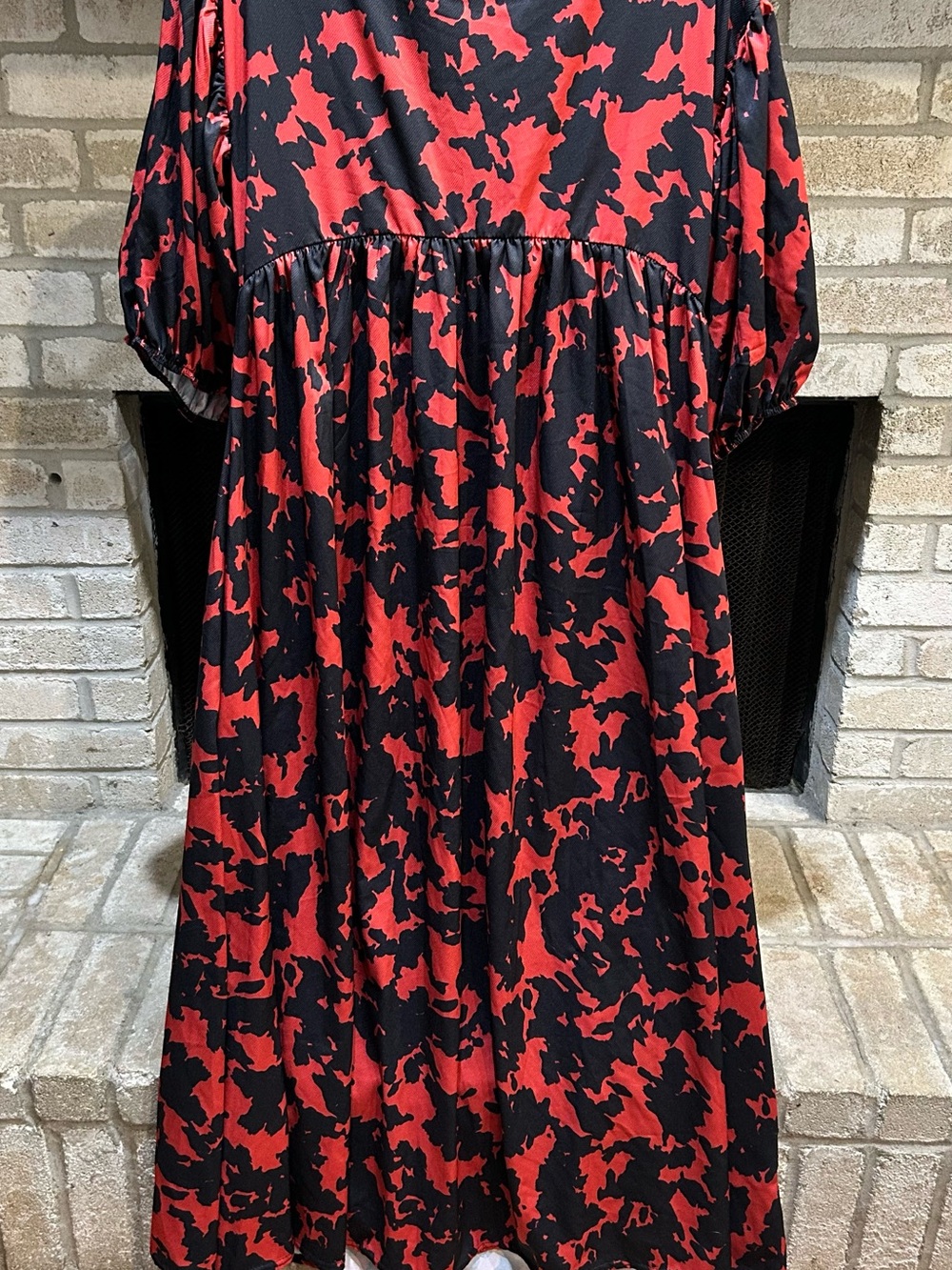 Women's Red and Black Patterned Maxi Dress EUC
